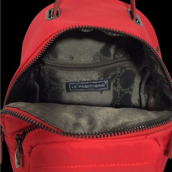 LE PANDORINE Red Quilted Mini Backpack Black Metal Accents Milano 🇮🇹 Italy - Picture 12 of 12